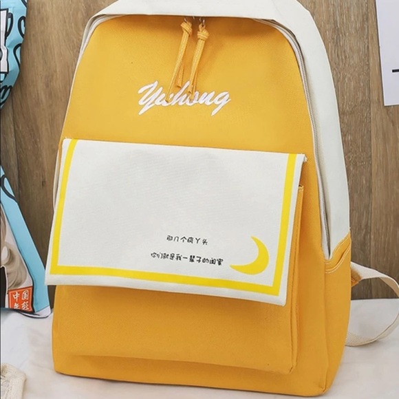 Yellow & White Colorblock Kawaii Moon Backpack NWT - Picture 3 of 6